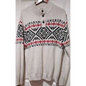 Chaps Mens Size XL Knitted Cotton Fair Isle Three Button Sweater Lodge Outdoor